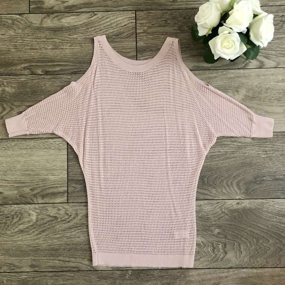 EXPRESS pink open knit cut out sleeve sweater size extra small - Picture 2 of 8